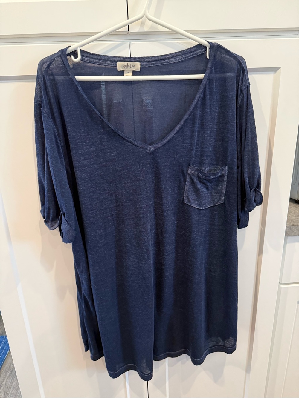 Style & Co. Navy V-Neck Pocket Tee